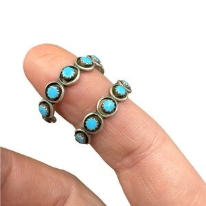 Vintage Sterling Silver Zuni Snake Eyes Shadowbox Half Hoop Earrings 1”